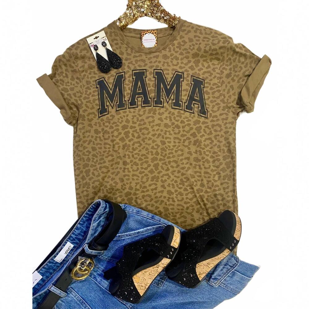 NEW SOUTHERN BACKROAD TEES women's leopard mama graphic tee in beige